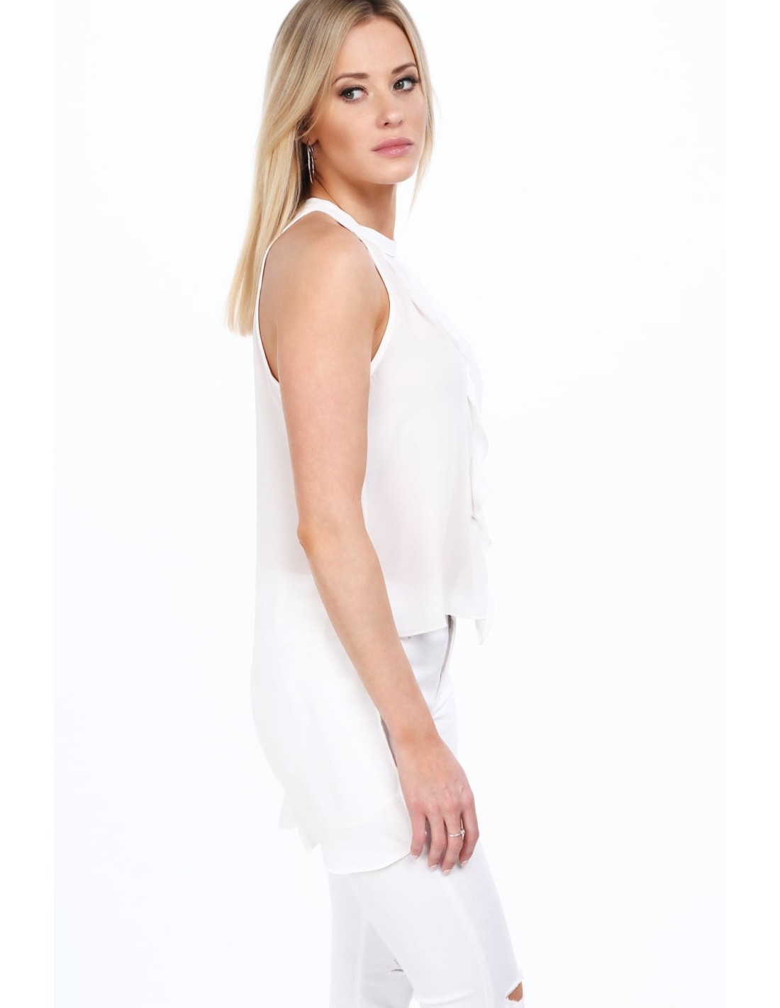 Creamy elegant blouse with a ruffle MP28445 - Online store - Boutique